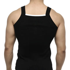 MetroMaleWear Hummer tank top black with white trim along the neckline in a comfortable breathable fabric