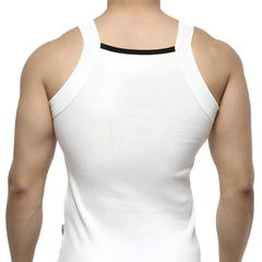 MetroMaleWear hummer tank top white ribbed cotton fabric with black trim along the neckline