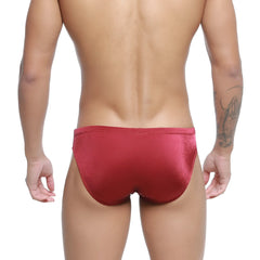 Metro male wear hunter swim brief burgundy 4977-22 with red shimmering swim trunks front view for swimming