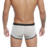 MetroMaleWear Iberico trunk ivory sheer boxer briefs with black trim and wavy line pattern for men