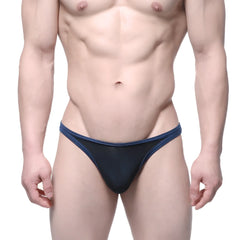 MetroMaleWear Infinito bikini black 6017-20 navy blue mesh thong with solid navy trim front view