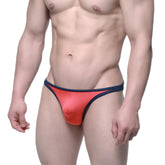 MetroMaleWear Infinito Bikini Coral 6017-14 red and navy blue thong with smooth shiny fabric finish