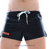 Black MetroMaleWear Iron Sports Shorts 4703-20 with white drawstring and orange logo patch on the left leg