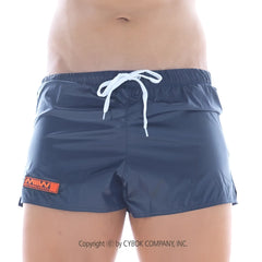Navy blue MetroMaleWear Iron Sports Short 4703-28 swim trunks with white drawstring and orange logo patch