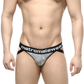 Gray patterned mens briefs with black elastic waistband featuring metromalewear branding from MetroMaleWear Jacquard 2901-07