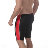 MetroMaleWear Jammer swim boxer black with bold red vertical stripe and silver trim for stylish swimwear use