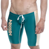 Tealm cream-colored metro malewear jammer swim boxer with white drawstring and vertical side branding