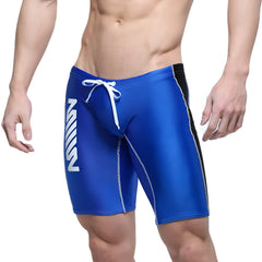 MetroMaleWear Jammer swim boxer royal 4904-18 blue swim trunks with black side panels white drawstring and vertical logo
