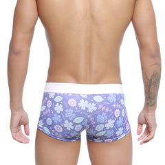 Purple floral-patterned men’s briefs with white waistband metro male wear jardin trunk 2026-15 front view