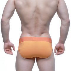 Orange athletic briefs metro malewear jugo brief 5203-14 with matching elastic waistband for active wear