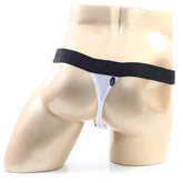MetroMaleWear Kiss white thong with black elastic waistband and small dark logo on front for mens underwear