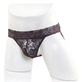 MetroMaleWear lace jock strap black featuring a sheer delicate design with intricate floral lace patterns