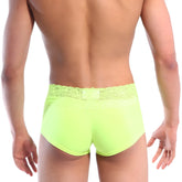 Neon green lace-trimmed briefs metro male wear lace short boxer 2026-06 showcasing lace detail and soft fabric
