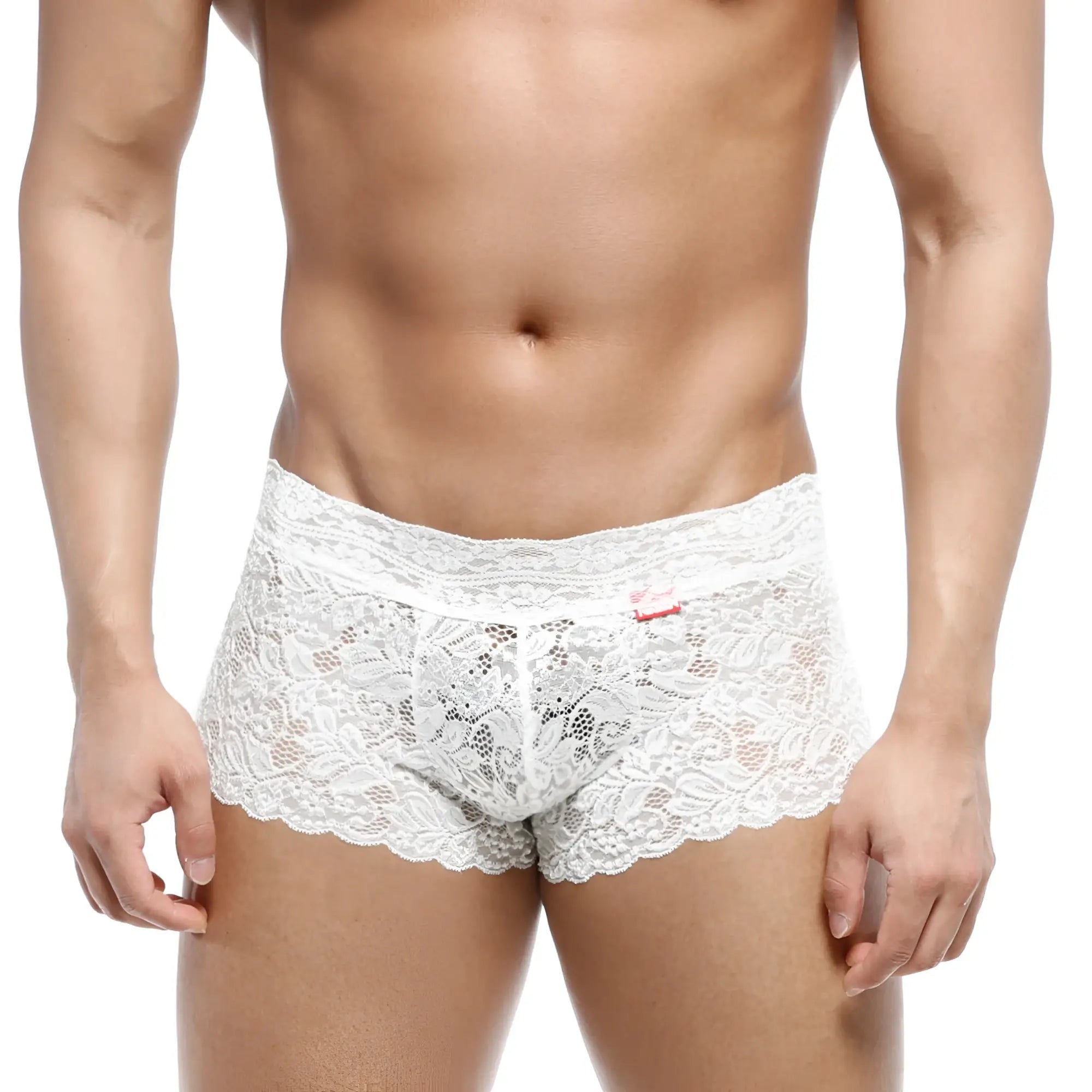 MetroMaleWear lace trunk white 2613-00 men’s briefs with intricate floral patterns and scalloped hem in white lace