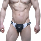 Black and white m2w branded metro malewear laguna swim bikini briefs with sleek athletic design