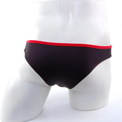 MetroMaleWear Lasso bikini contrast black swim trunks with bold red waistband for stylish beachwear