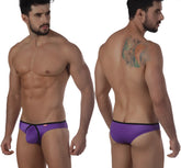 Purple metro malewear lasso bikini briefs with black trim designed for athletic comfort and style