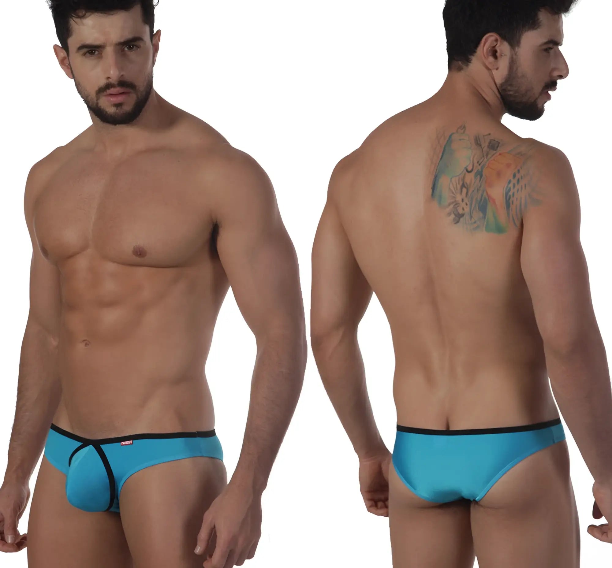 Turquiose blue athletic briefs with black trim by metromalewear lasso bikini 2009-08 for active wear
