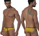 Yellow athletic briefs with black trim and front pouch by metromalewear lasso bikini yellow 2009-15