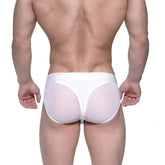 White mesh briefs with a solid white waistband from metromalewear layered hip brief 5103-32 product image