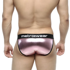 Pink metallic leather briefs with black metrowear waistband metroMalewear leather bikini pink 3004-F02