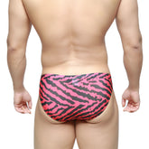 Metro male wear leopard bikini red 5103-m63 swim trunks in bright pink and black zebra stripes for swimming