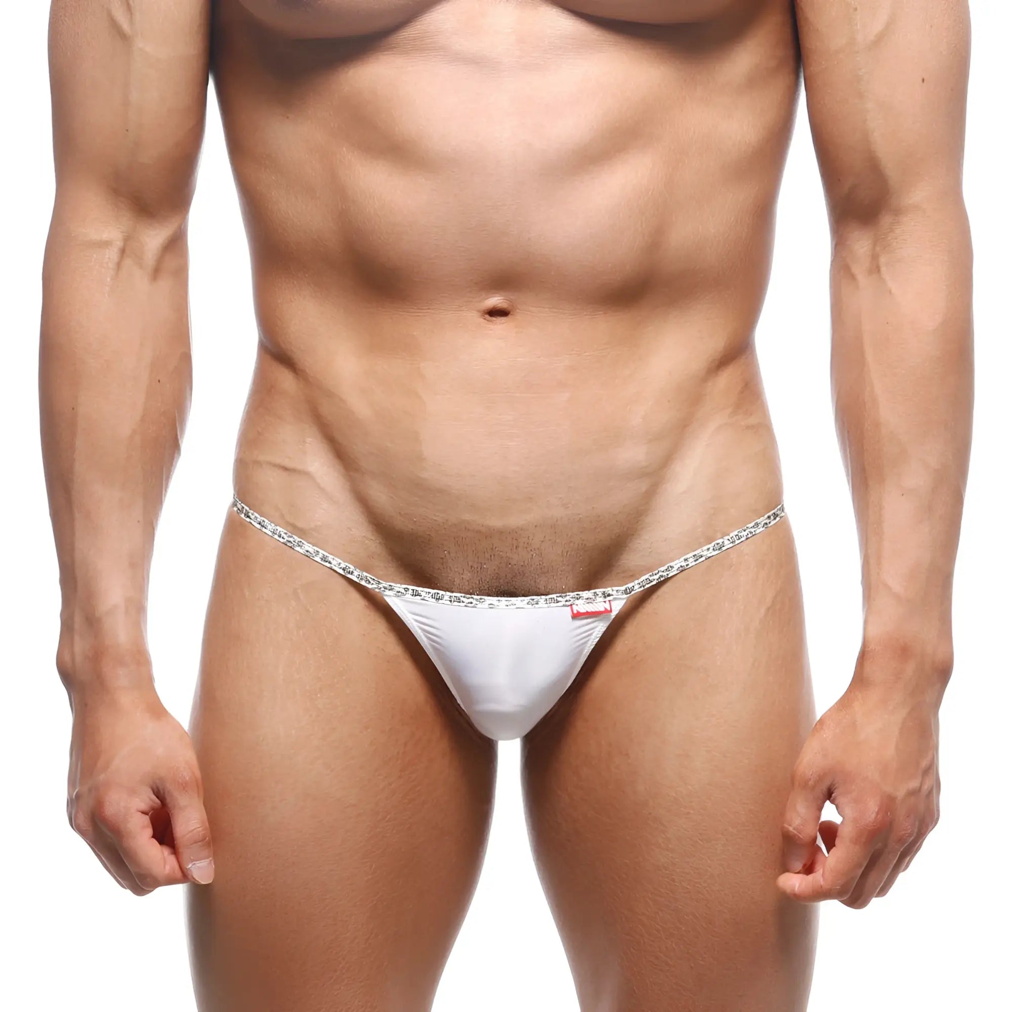 White thong with decorative patterned waistband from metromalewear leopard string bikini white 2105-00 collection