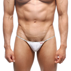 White thong with decorative patterned waistband from metromalewear leopard string bikini white 2105-00 collection