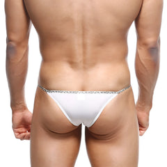 White thong with sparkling silver trim along the waistband from metromalewear leopard string bikini white 2105-00