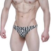 MetroMalewear black and white zebra-striped men’s briefs showing the back side with a comfortable fit