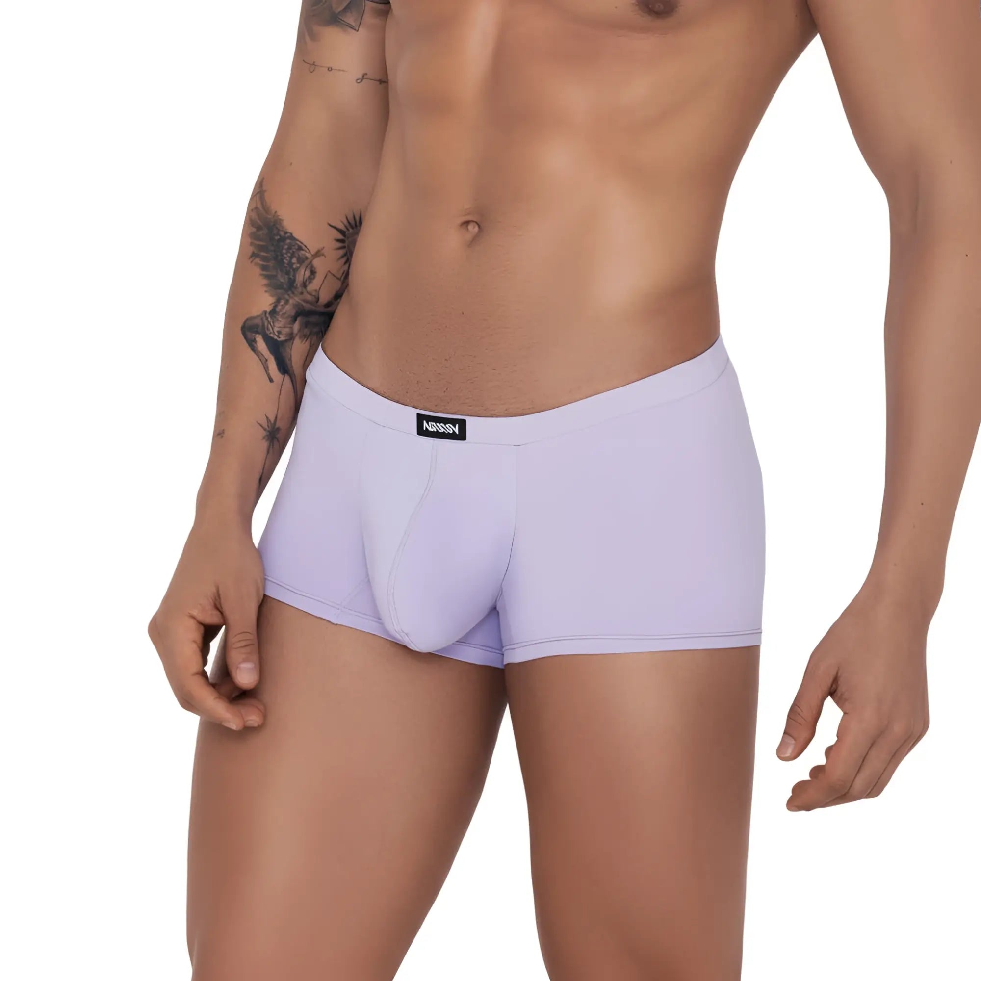 Lavender-colored MetroMaleWear Lilac trunk 2125-19 men’s boxer briefs with black waistband brand label