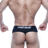 Black MetroMaleWear Loreto G-string thong with white lettering on waistband in sleek metgear fabric