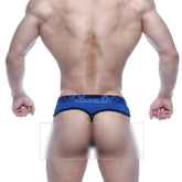 MetroMaleWear Loreto royal blue and black athletic g-string briefs with bold geometric waistband pattern