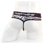 MetroMaleWear Loreto G-string zebra in black and white zebra print with solid black waistband and brand name in white