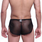 Metroamalewear lounge split boxer black mesh briefs with sheer mesh fabric and solid waistband and side panels