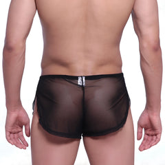 Metroamalewear lounge split boxer black mesh briefs with sheer mesh fabric and solid waistband and side panels