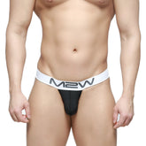 Black m2w brand briefs with a white waistband and m2w logo from metro male wear pocket thong oscuridad 3202-22
