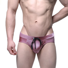 Metro male wear madrid swim brief dusty pink with shimmering fabric and black drawstring for stylish swimwear