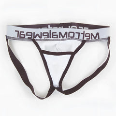 White and black ribbed men’s briefs with meltomg waistband branding metroMaleWear magic jock strap white 2911-00