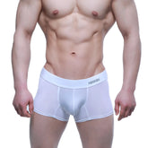 White men’s MetroMaleWear Maintenant boxer briefs in pure white with a snug fit and subtle seam detailing