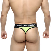 MetroMaleWear Martini thong neon green with black trim and waistband featuring the metro2wear logo