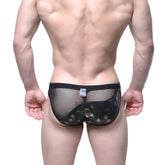 Black mesh briefs with subtle snake-scale pattern and solid black waistband metroMaleWear mascara bikini dragon 5103-c02