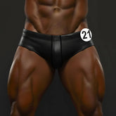 Black leather briefs metro malewear masculino swim bikini with sleek form fitting design and central seam detail