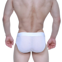 White mesh briefs with solid white waistband metro malewear matrix brief white 5003-51 front view