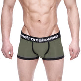 MetroMaleWear max bulge boxer brief green olive with black trim and branded waistband for men’s comfort and support
