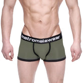 MetroMaleWear max bulge boxer brief green olive with black trim and branded waistband for men’s comfort and support
