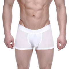 White sheer metro malenwear max bulge boxer briefs with solid white waistband and leg openings