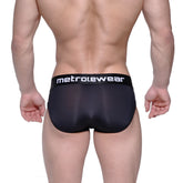 Black metro malewear max bulge brief with a sleek form-fitting design and subtle sheen in black 1503-20