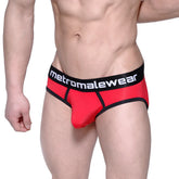 Red and black MetroMaleWear Max Bulge Brief 1503-12 with sleek form-fitting design and supportive pouch