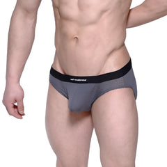 Gray mesh MetroMaleWear max hip briefs with a black mertenswear elastic waistband 3003-72